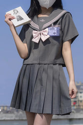 Grey Sweet College Style Navy Collar Japanese School Pleated Skirt